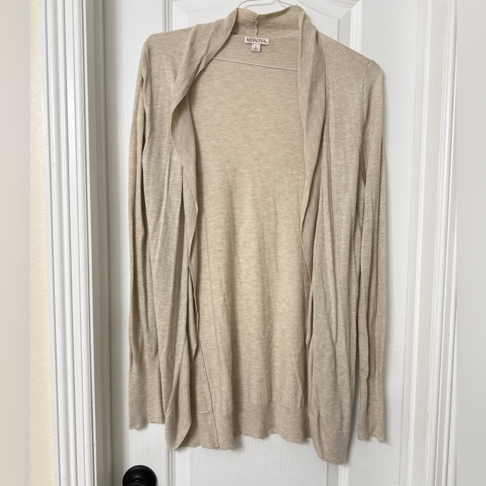 Merona lightweight cream open front cardigan sweater size L